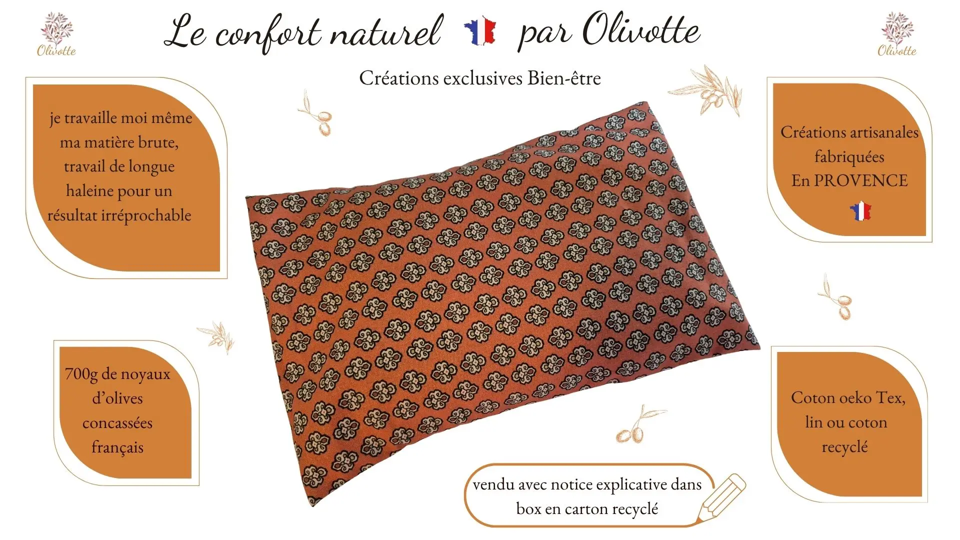 Coussin entouré de commentaires sur les valeurs d'Olivotte