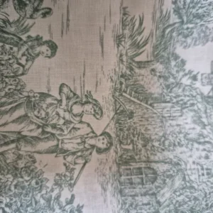 Tissu coton Toile de Jouy aux motifs Vert Amande